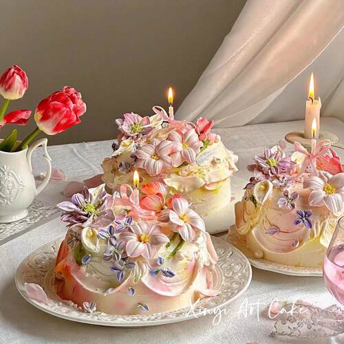 网红七夕情人节刮刀花花园蛋糕格桑花郁金香叶子硅胶模具烘焙工具