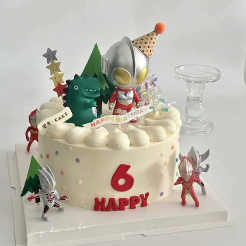 网红恐龙超人男孩生日蛋糕装饰迪迦赛罗超人怪兽男孩生日烘焙插件