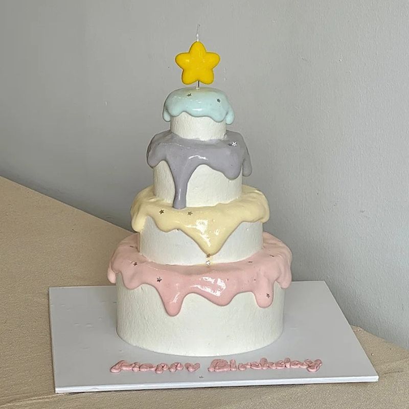 网红ins可爱胖胖五角星蜡烛蛋糕装饰插件生日甜品烘焙装扮摆件