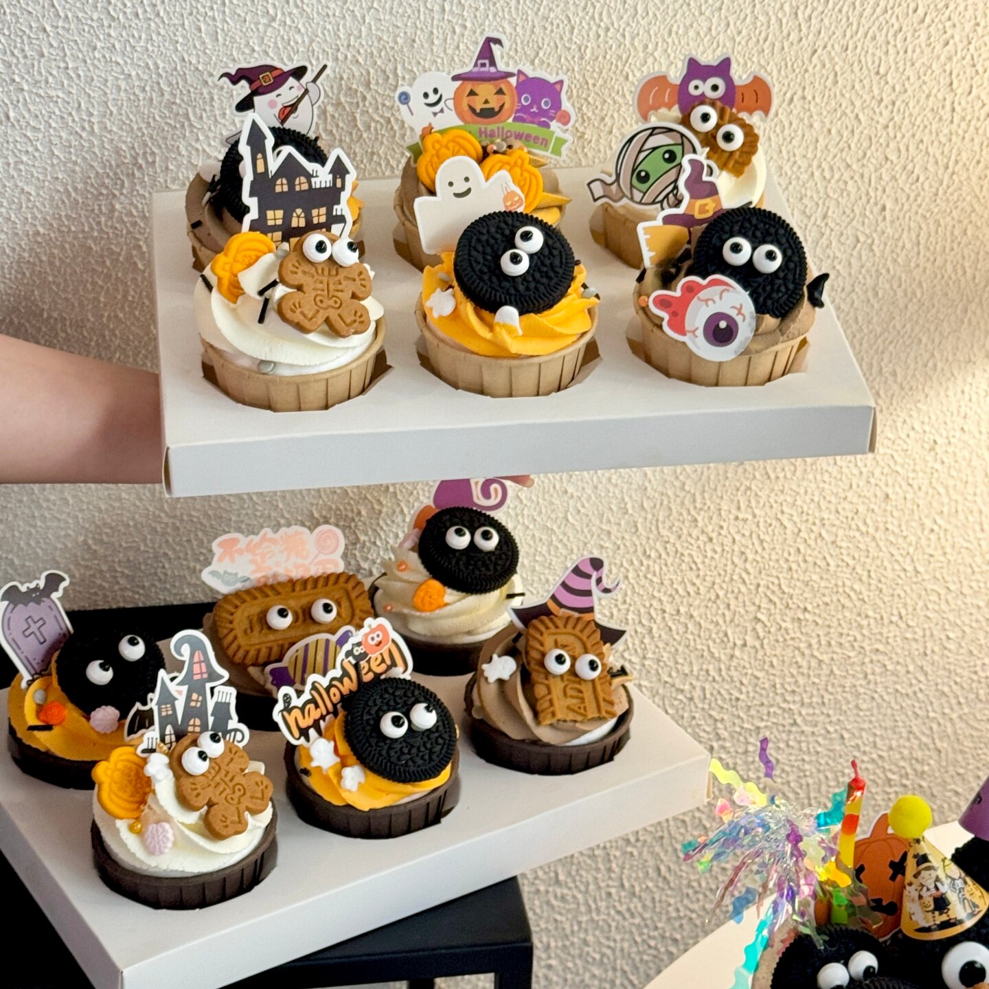 2025万圣节城堡幽灵纸杯蛋糕装饰插牌骷髅南瓜饼干眼睛糖烘焙装扮