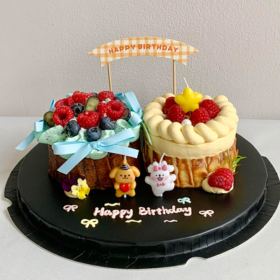 网红七夕情人节小狗蜡烛蛋糕装饰胖星星蜡烛格纹横幅生日甜品插件