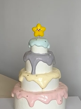 网红简约笑脸星星蜡烛蛋糕装饰可爱黄色五角星蜡烛生日烘焙插件