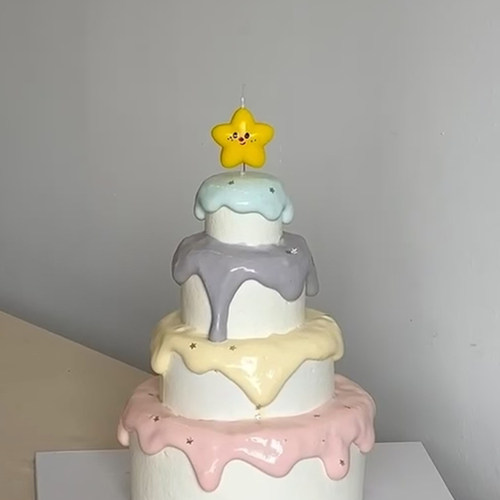 网红简约笑脸星星蜡烛蛋糕装饰可爱黄色五角星蜡烛生日烘焙插件