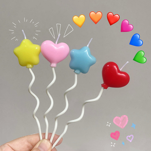 新款心形生日蛋糕蜡烛 网红螺旋长杆星星爱心气球蜡烛蛋糕插件
