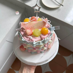 小红书同款五角星爱心蜡烛生日蛋糕装饰摆件丝带蝴蝶结仙女插件