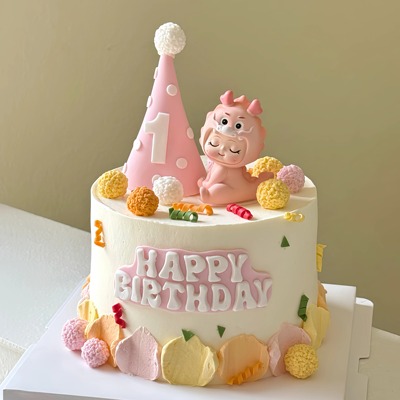 粉色龙宝宝满月百天周岁蛋糕装饰摆件生肖龙男孩女孩甜品台插件