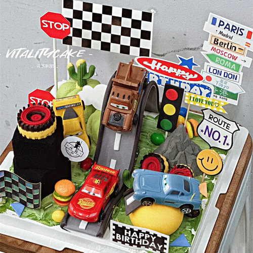 儿童工程车挖掘机蛋糕摆件