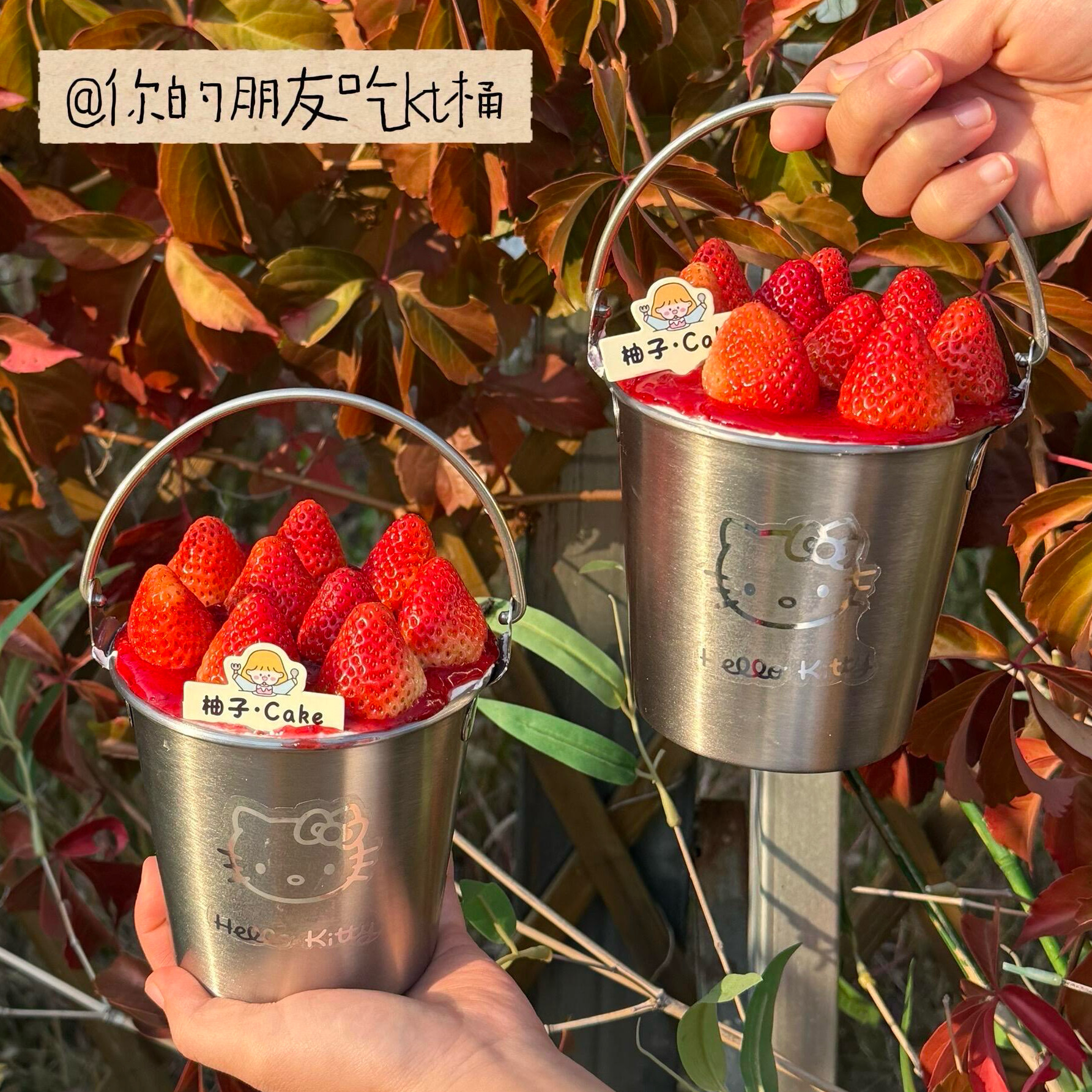 冬季草莓不锈钢手提小桶蛋糕 水吊子茶壶甜品桶烘焙蛋糕装饰容器