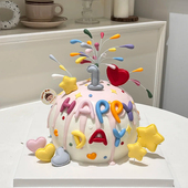 饰happy 网红同款 彩色礼花火生日蛋糕装 birthday字母模具烘焙插件