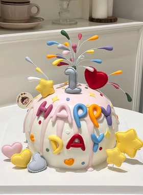 网红同款彩色礼花火生日蛋糕装饰happy birthday字母模具烘焙插件