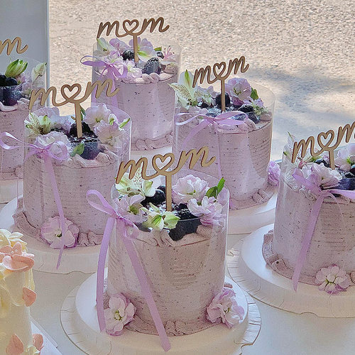 母亲节柔系紫色主题蛋糕装饰木质mom插件妈妈节日烘焙简约插牌