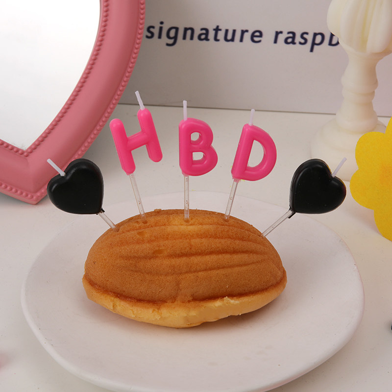 韩国ins风黑粉色HBD爱心蜡烛装饰 玫红色小仙女生日蛋糕蜡烛插件