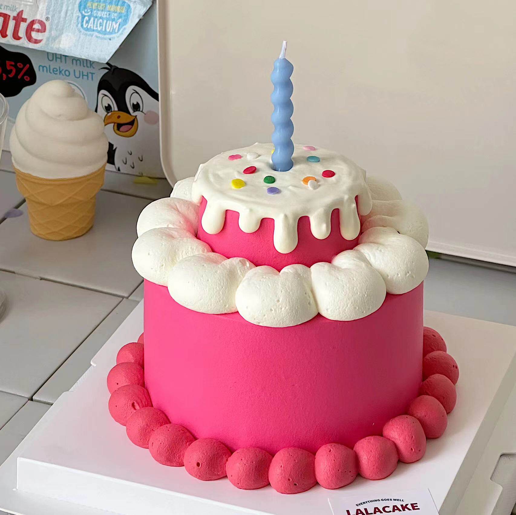 简约款双层蛋糕装饰 扭扭蜡烛红色小爱心蜡烛小仙女生日蛋糕插件