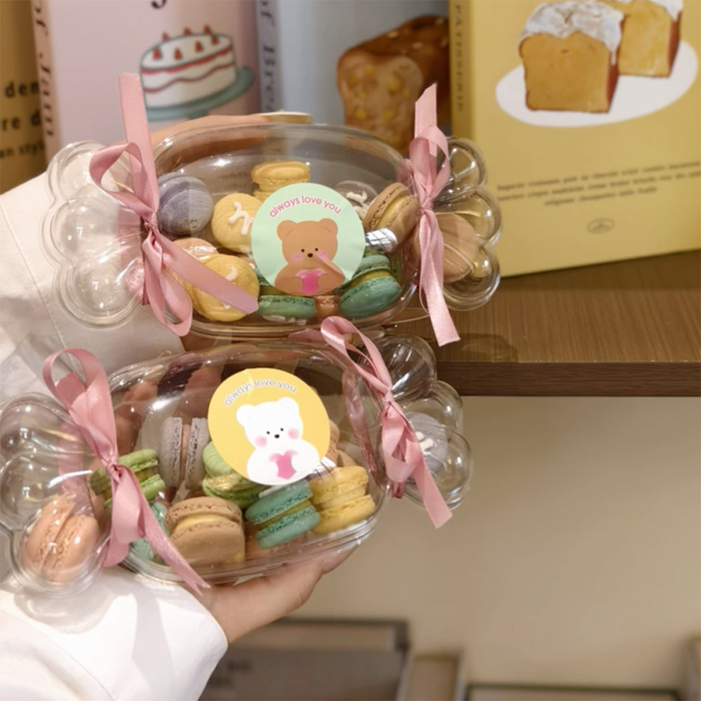 网红六一儿童节甜品礼物透明糖果罐子马卡龙打包盒蝴蝶结丝带