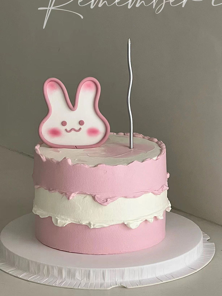 网红ins粉色可爱小兔子女生蛋糕装饰 软胶平面腮红小兔子蛋糕摆件
