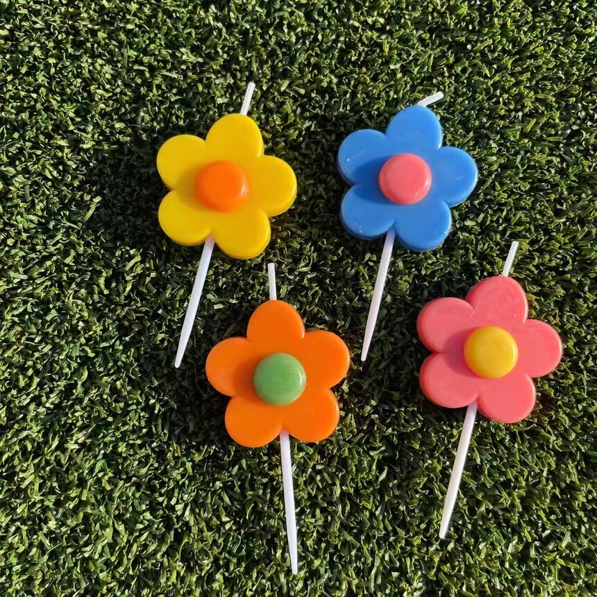 韩国ins风彩色小花蜡烛 可爱五瓣花笑脸小花生日蜡烛蛋糕装饰插件
