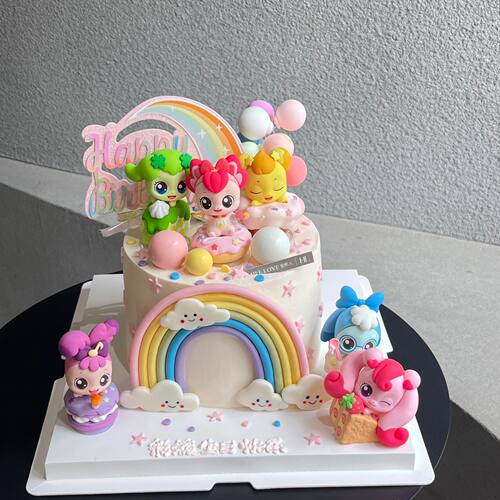 烘焙蛋糕装饰 萌萌女孩卡通甜甜圈蛋糕女孩生日蛋糕摆件插牌插件