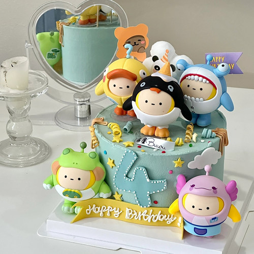 盲盒蛋仔派对主题蛋糕装饰 ins风卡通可爱小熊生日蛋糕插牌插件