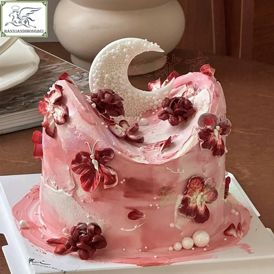 网红珍珠月亮许愿池玫瑰花园蛋糕装饰许愿池女神生日蛋糕装饰插件