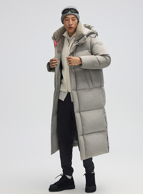 【高端品质羊毛鹅绒服】长款过膝加厚青少年灰色进口鹅绒羽绒服男