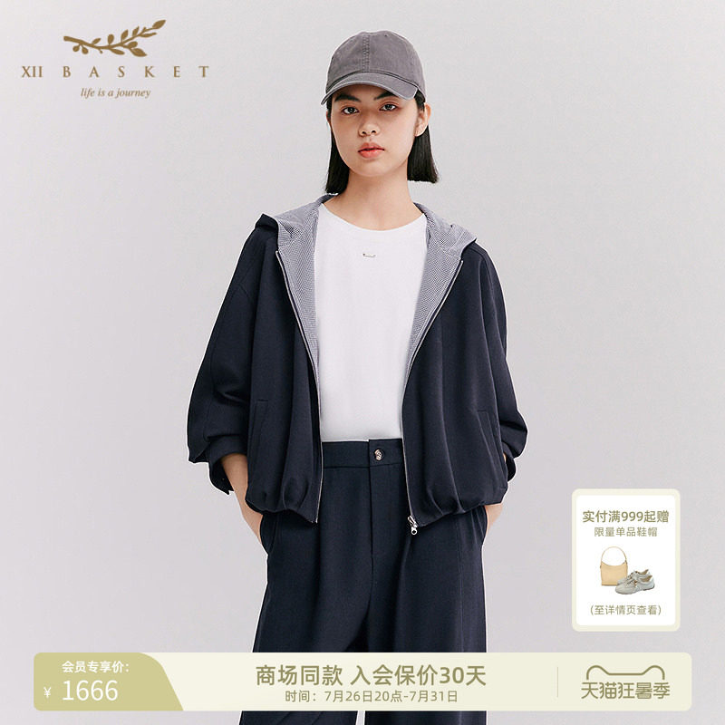 十二篮藏蓝连帽拉链休闲外套
