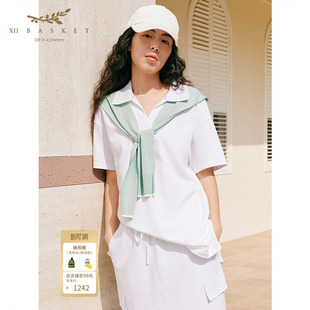 十二篮26夏新款 T恤白色 松弛感通勤polo领上衣女休闲翻领短袖