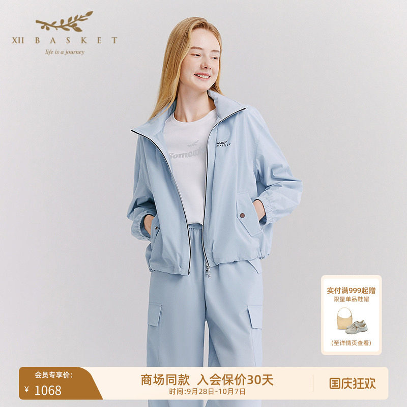 十二篮浅蓝含三醋酸立领运动外套