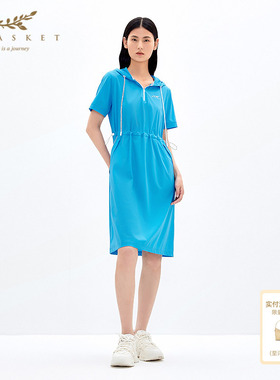 XII BASKET十二篮原纱防晒海边蓝色抽绳收腰连衣裙女夏季
