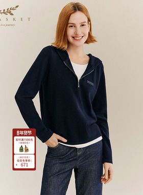 十二篮秋款时髦老钱藏蓝色假两件绵羊毛时尚百搭套头针织衫