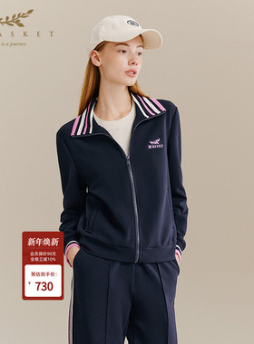 十二篮25冬新款藏蓝设计感翻领外套舒适运动风条纹设计休闲上衣