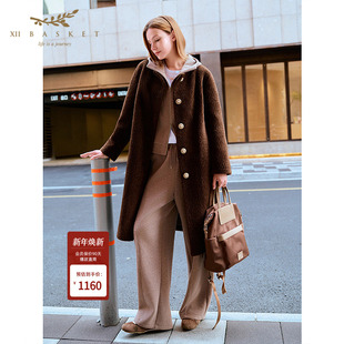 十二篮25冬新款 环保羊羔毛外套女休闲保暖通勤 颗粒绒大衣中长款