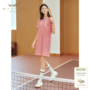 XII BASKET十二篮满印老花运动时尚休闲短袖连衣裙卫衣裙夏季