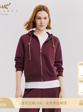 十二篮26春新款连帽卫衣短款加厚廓形显白显瘦百搭酒红运动外套女