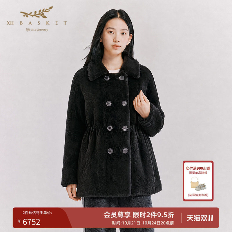十二篮轻奢双排扣收腰毛皮外套