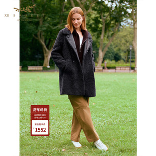 十二篮25冬新款 大衣简约廓形保暖女 100%羊毛颗粒绒外套通勤中长款