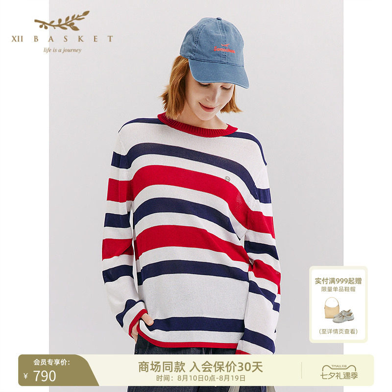 十二篮圆领条纹针织衫