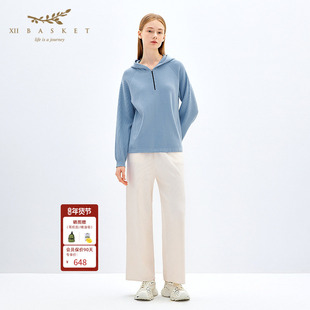 XII BASKET十二篮商场同款秋款时尚运动连帽长袖冰河蓝针织卫衣女