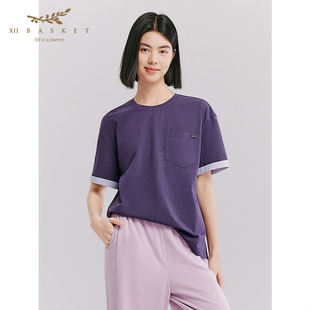百搭慵懒紫色T恤女 口袋时尚 十二篮26夏新款 松弛感通勤上衣短袖