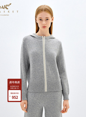 XII BASKET十二篮商场同款秋款羊毛混纺运动百搭灰松弛连帽外套女