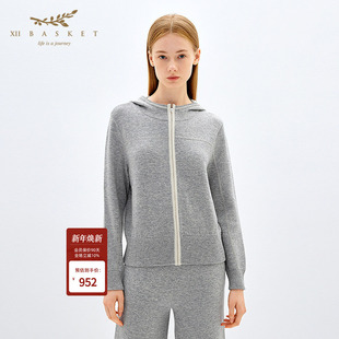 羊毛混纺运动百搭灰松弛连帽外套女 秋款 XII BASKET十二篮商场同款