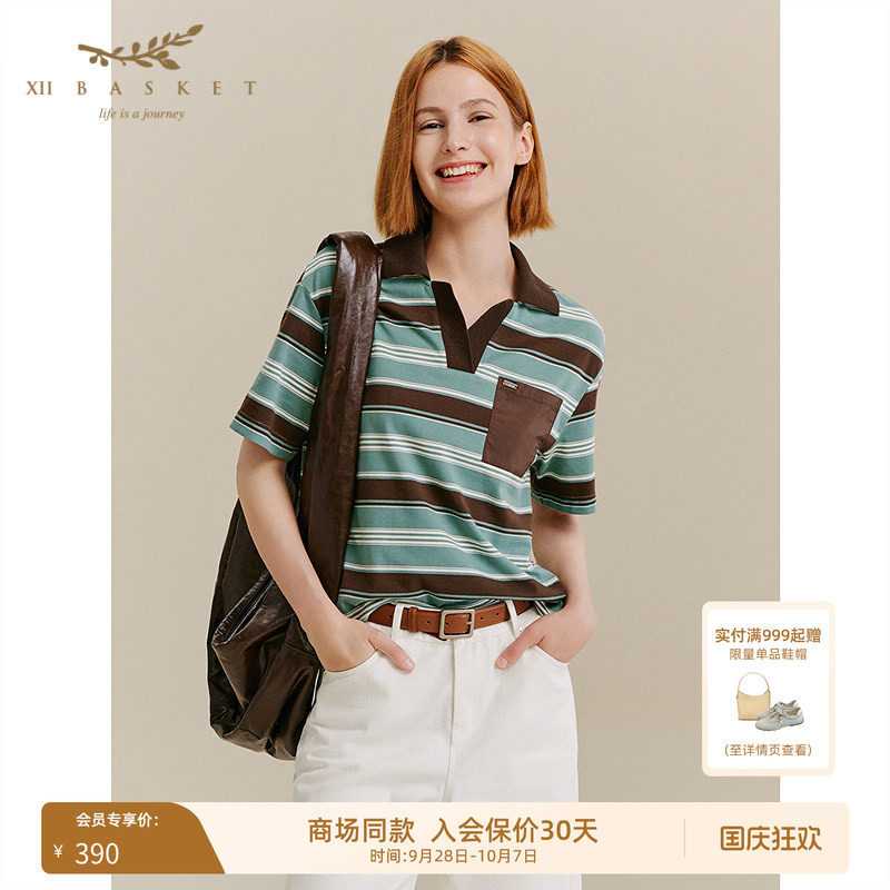 十二篮夏季复古POLO条纹短袖