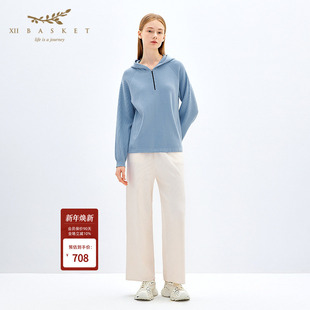 运动连帽长袖 XII 时尚 秋款 冰河蓝针织卫衣女 BASKET十二篮商场同款