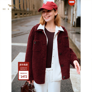 十二篮专选25冬新款 复古羊毛颗粒绒外套年轻皮草加厚保暖女新年红