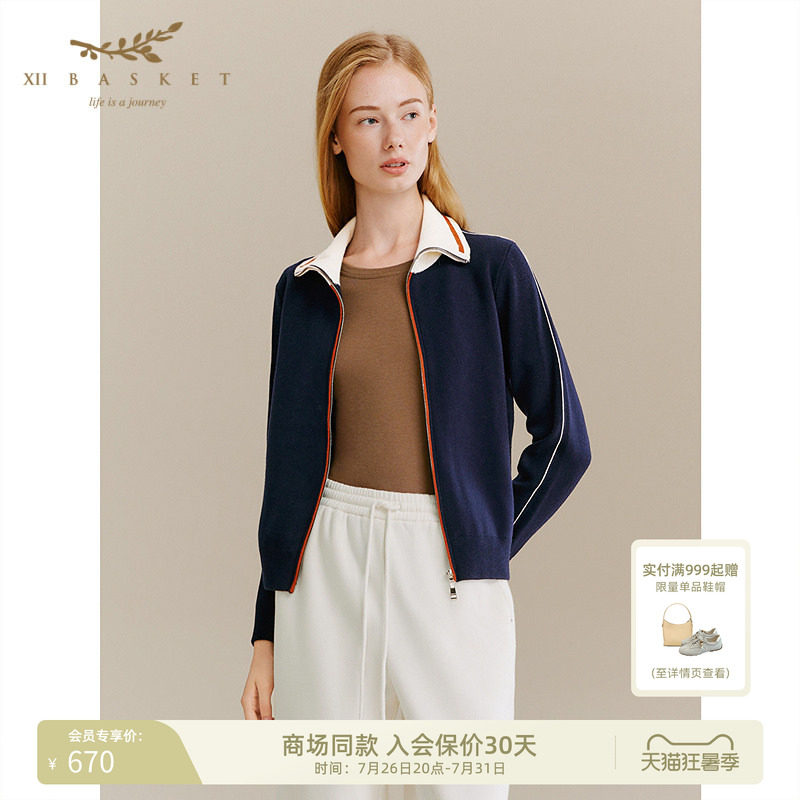 十二篮藏蓝色拉链毛针织衫上衣