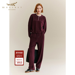 女 安可拉红宽松束脚薄绒阔腿运动休闲裤 XII BASKET十二篮25秋新款