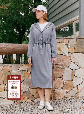 十二篮26春新款棉质连帽高腰运动抽绳防风前卫连衣裙深灰色