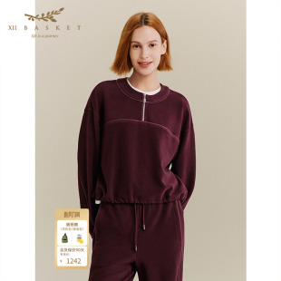 XII 运动休闲安可拉红绒面半拉链圆领卫衣女 BASKET十二篮秋季