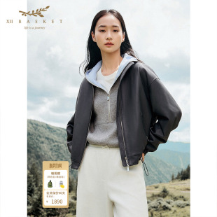 羊皮外套短款 秋季 酷飒机车皮衣女灰 BASKET十二篮商场同款 XII