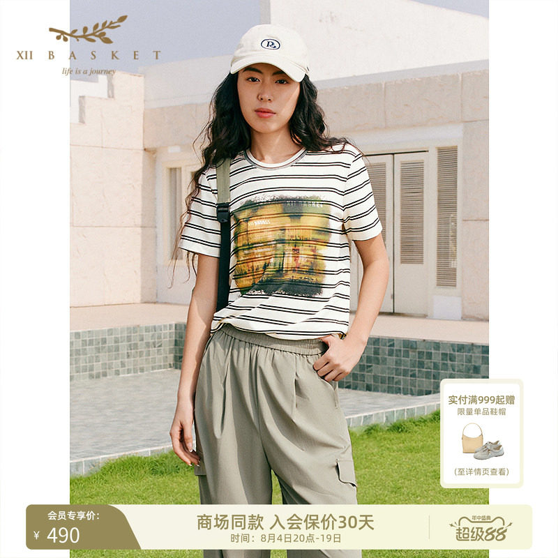 十二篮斑驳印花复古条纹针织衫