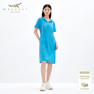 XII BASKET十二篮原纱防晒海边蓝色抽绳收腰连衣裙女夏季